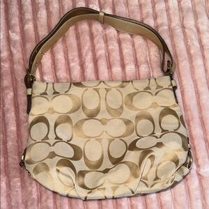 Coach Signature Canvas Shoulder Bag in Beige/Tan